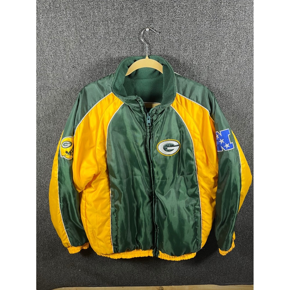 Green Bay Packers Reversible Full Zip Jacket Mens Green Gold Nylon Fleece NFC